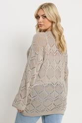 YOURS Plus Size Beige Brown Pointelle Knitted Jumper | Yours Clothing 2