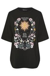 YOURS Curve Black Floral & Sun Graphic Boxy T-Shirt