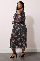 YOURS LONDON Plus Size Black Floral Print Cold Shoulder Dress | Yours Clothing 3
