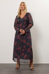 YOURS Plus Size Black Floral Mesh Maxi Dress | Yours Clothing 3