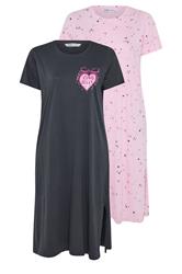 YOURS Plus Size 2 PACK Navy Blue 'Ciao Bella' Midaxi Nightdresses | Yours Clothing 3