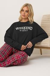 YOURS Plus Size Black 'Weekend Vibes' Sweatshirt Lounge Set | Yours Clothing 1