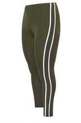 YOURS ACTIVE Curve Khaki Green Side Stripe Leggings