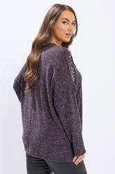 YOURS Plus Size Purple Pearl Embellished Drop Shoulder Jumper | Yours Clothing 2