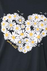YOURS Plus Size Navy Daisy Heart Print T-Shirt | Yours Clothing 4
