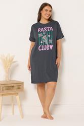 YOURSET 2 PACK Plus Size Grey 'Pasta Club' Sleep Tee Nightdresses | Yours Clothing 2