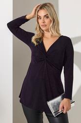 YOURS LONDON Plus Size Purple Metallic Knot Front Top | Yours Clothing 3