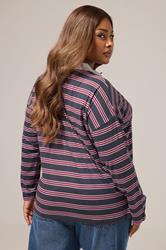 YOURS Plus Size Grey & Red Stripe Rugby Collar Top | Yours Clothing 4