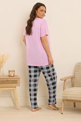 YOURS Plus Size Pink Gingham Bow Wide Leg Pyjama Set | Yours Clothing 2
