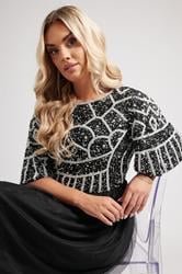 LUXE Plus Size Black Abstract Sequin Embellished Maxi Dress | Yours Clothing 1
