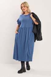 YOURS Plus Size Blue Frill Sleeve Cotton Maxi Dress | Yours Clothing 1