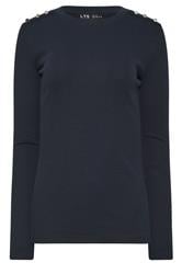 LTS Tall Navy Blue Ribbed Button Top