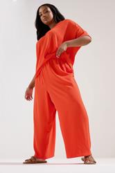 YOURS Plus Size Orange Tie Waist Wide Leg Trousers | Yours Clothing 2