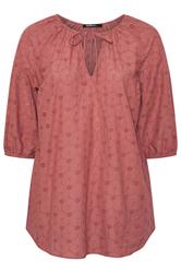 YOURS Plus Size Rust Orange Floral Broderie Anglaise Tie Front Top | Yours Clothing 5