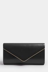 Black Faux Leather Metal Trim Clutch bag | Yours Clothing 1
