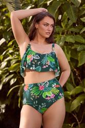 YOURS Plus Size Green Tropical Print Frill Bikini Top | Yours Clothing 3