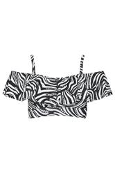 YOURS Plus Size Black Abstract Frill Bardot Bikini Top | Yours Clothing 9