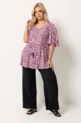 YOURS Plus Size Ditsy Pink Tie Neck Top | Yours Clothing 1