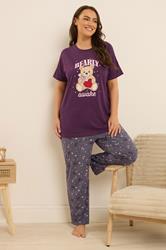 YOURS Plus Size Burgundy Red 'Bearly Awake' Pyjama Set | Yours Clothing 1