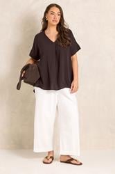 EVANS Plus Size Chocolate Brown Front Pleat Blouse | Evans 1