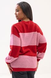 YOURS Plus Size Red & Pink Striped Soft Touch Knitted Jumper | Yours Clothing 2