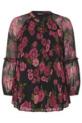 YOURS Curve Black Floral Print Pleated Blouse