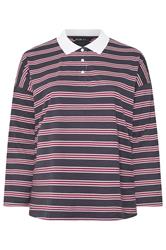 YOURS Plus Size Grey & Red Stripe Rugby Collar Top | Yours Clothing 6