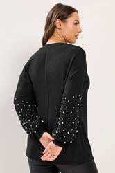 YOURS Plus Size Black Pearl Embellished Jumper | Yours Clothing 2