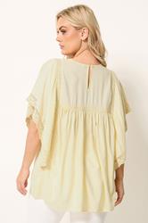 YOURS Plus Size Yellow Crochet Drape Sleeve Blouse | Yours Clothing 2