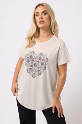 YOURS Plus Size Cream Floral Heart Embroidered T-Shirt | Yours Clothing 3