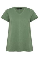 EVANS Curve Soft Khaki V-Neck Cotton T-Shirt