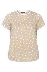 YOURS Plus Size Mocha Brown Spot Contrast Sleeve T-Shirt | Yours Clothing 5