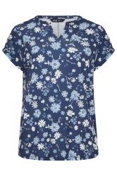 YOURS Curve Plus Size Navy Blue Floral V-Neck Blouse | Yours Clothing 6