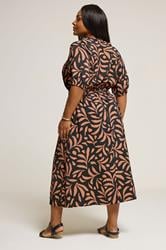 YOURS Plus Size Brown Leaf Notch Neck Midaxi Dress | Yours Clothing 3