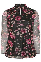 YOURS LONDON Curve Black Floral Twist Neck Mesh Top