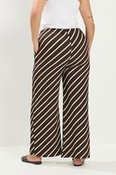 YOURS Plus Size Brown Striped Crinkle Wide Leg Trousers | Yours Clothing 2
