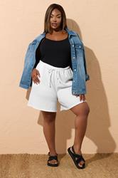 YOURS Plus Size White Textured Shorts | Yours Clothing 2