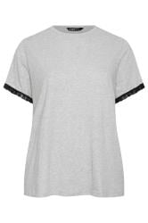 YOURS Plus Size Grey Lace Trim T-Shirt | Yours Clothing 5