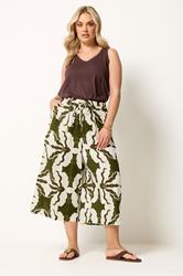 YOURS Plus Size White & Green Tile Print Wide Leg Culottes | Yours Clothing 2