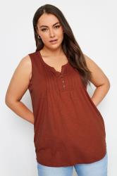 YOURS Plus Size Rust Orange Pintuck Henley Vest Top | Yours Clothing 1