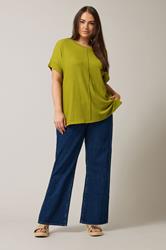 EVANS Plus Size Chartreuse Green Seam Front Jersey Crepe Top | Evans 1