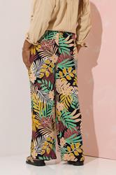 YOURS Plus Size Black Tropical Print Wide Leg Trousers | Yours Clothing 3