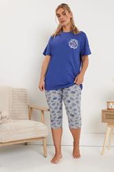 YOURS Plus Size Blue 'Shell Yeah' Graphic Cropped Pyjama Set | Yours Clothing 2