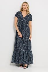 LTS Tall Women's Navy Blue Floral Tie Waist Maxi Dress | Long Tall Sally 1