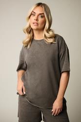 YOURS Plus Size Brown Acid Wash T-Shirt | Yours Clothing 1