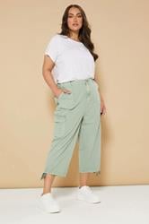 YOURS Plus Size Sage Green Cotton Cropped Cargo Trousers | Yours Clothing 2