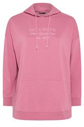 YOURS Plus Size Pink 'Brooklyn' Embroidered Slogan Hoodie | Yours Clothing 6