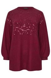 EVANS Curve Red Sequin Embellished Knitted Top