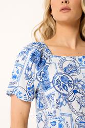 LTS Tall Women's White & Blue Mediterranean Print Blouse | Long Tall Sally 4
