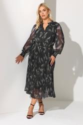 YOURS LONDON Plus Size Black Blurred Feather Pleated Shirt Dress | Yours Clothing 1